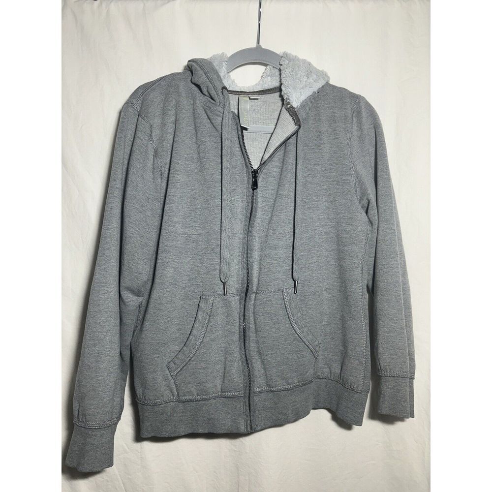 Green Tea Jacket SZ XL Zip Grey Hoodie Comfy Ivory Faux Fur Liner T6